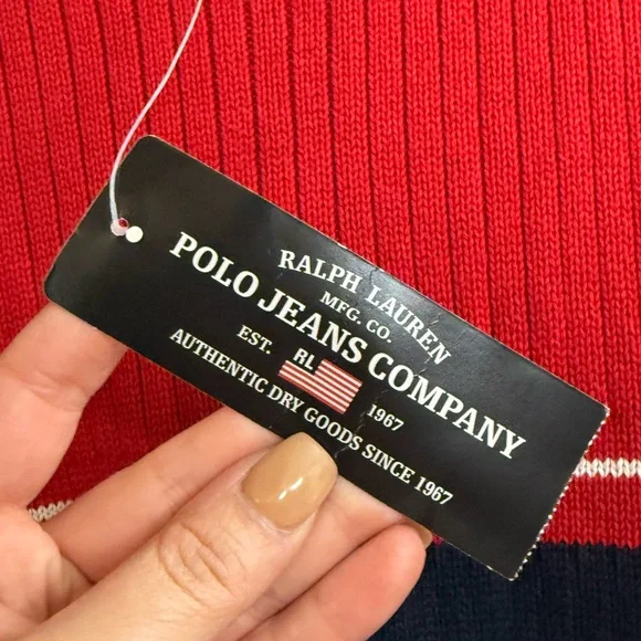 Polo by Ralph Lauren Men's Red and Blue Sweater Patch Size L